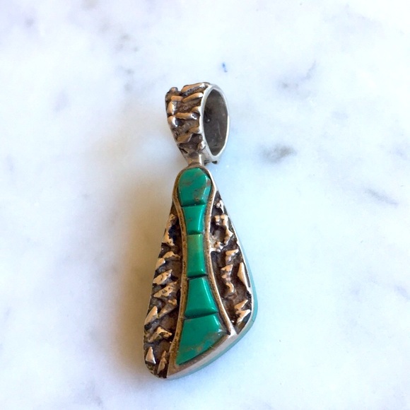 Vintage Zuni Turquoise Reversible Pendant Dishta - Picture 5 of 12